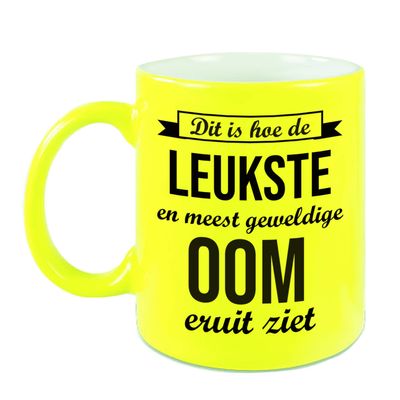 Leukste en meest geweldige oom cadeau mok / beker neon geel 330 ml - feest mokken Leukste en meest geweldige oom cadeau mok / beker neon geel 330 ml - feest mokken