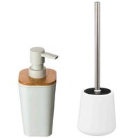 WC-/toiletborstel en houder - zandsteen wit - met zeeppompje - Badkameraccessoireset - thumbnail