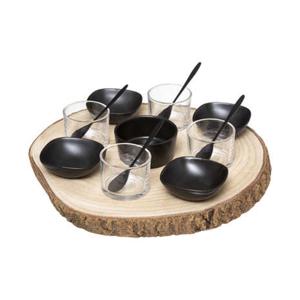 Serveerplank/amuse/aperitief hapjes - hout/keramiek - zwart - voor 4x personen - 14-delig