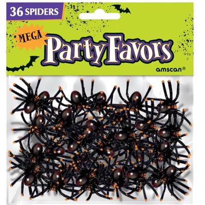 Nep spinnen - 36x stuks - zwart - 5 x 4 cm - halloween - horror - feestdecoratie