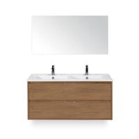 Porto Badmeubelset 120 cm - 2 laden Honey - Keramische Wastafel Wit Slim - met Spiegel