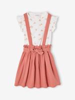 Set meisjesshirt met strepen + rok van katoengaas oudroze