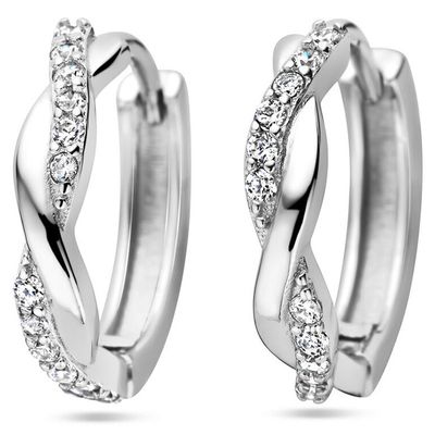 Klapoorringen zilver-zirconia zilverkleurig-wit 2,5 x 13,5 mm