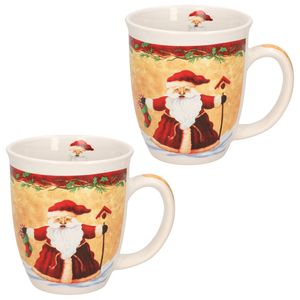 Set van 2x stuks kerstmokken kerstman met kerstsok