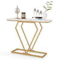 Consoletafel in Goud Slanke Imitatiemarmeren Ingangstafel met Geometrisch Diamantvormig Frame Moderne Bijzettafel met Kantelbeveiliging