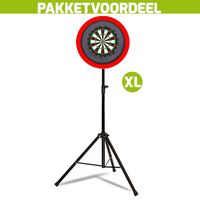 Lena Professional Dartbord + Lena Dartbordverlichting Basic XL Rood + Dartstandaard