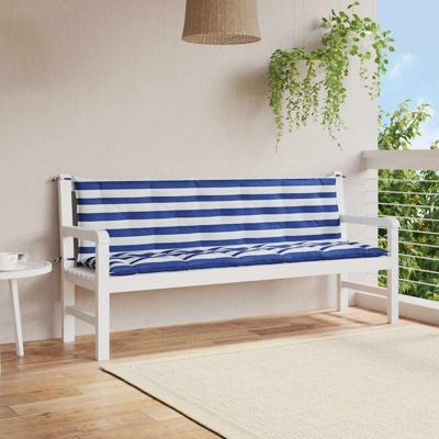 Tuinbankkussens 2 st oxford stof gestreept wit en blauw
