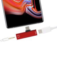 2 in 1 USB-C/type-C male naar USB-C/type-C vrouwelijk 3.5 mm Jack opladen luisteren adapter (rood)