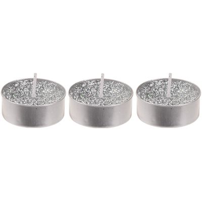 15x Zilveren glitter waxinelichtjes/theelichtjes 6 cm