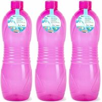 Drinkfles/waterfles/bidon - 3x - 1000 ml - transparant/roze - kunststof - thumbnail