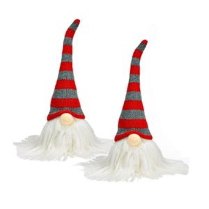 Set van 2x stuks pluche gnome/dwerg decoratie poppen/knuffels wit/rood/grijs 8 x 24 x 6 cm