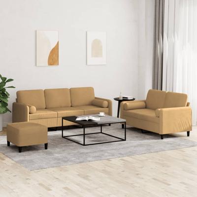3-delige Loungeset met kussens fluweel bruin