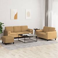 3-delige Loungeset met kussens fluweel bruin