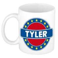 Tyler voornaam koffiemok - beker - wit/blauw - 300 ml - Cadeau - Heren - Collega - Vaderdag