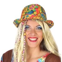 Atosa Hippie trilby hoedje - gekleurd - voor volwassenen - Flower Power