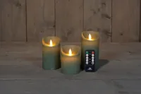 Anna's Collection LED kaars flame effect rustiek set 7.5 cm jade groen 3 stuks