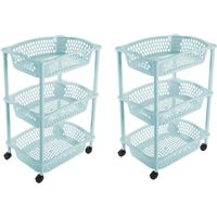 2x stuks keuken opberg trolleys/roltafels met 3 manden 62 cm lichtblauw - thumbnail