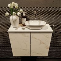 Mondiaz Fowy toiletmeubel 60cm Carrara met blad en waskom talc rechts zonder kraangat