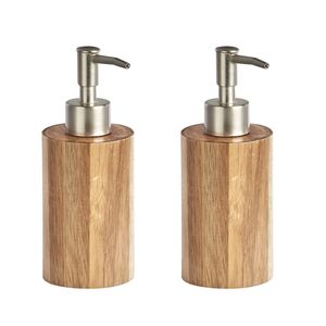 2x Zeeppompjes/zeepdispensers acacia hout 18 cm