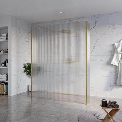 Fortifura Galeria Vrijstaande Inloopdouche - 160x200cm - Helder geribbeld - antikalk - 8mm veiligheidsglas - 2 zijwanden 30cm - wandsteunen en hoekprofielen - Geborsteld Messing PVD (Goud) SW927770 2x/SW797956/SW797945 2x/SW798731 2x