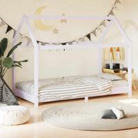 Kinderbedframe massief grenenhout wit 80x160 cm