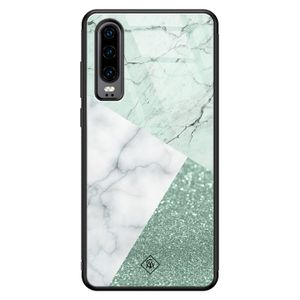 Huawei P30 glazen hardcase - Minty marmer collage