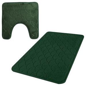 Urban Living badkamer droogloop matjes - set 2x stuks - memory foam - donkergroen