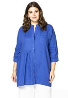 Yoek Blouse met plooien linnen | Licht Blauw | Maat 38/40