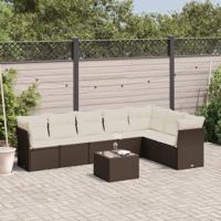 8-delige Loungeset met kussens poly rattan bruin