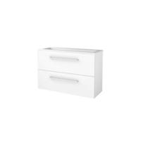 Basic-Line Start 39 Badkamermeubelset - Ondiep - 100 x 39 cm - Met Grepen - 2 Lades - Acryl Wastafel - Zonder Kraangat - Ice White