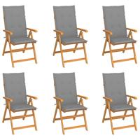 Tuinstoelen 6 st met grijze kussens massief teakhout