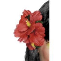 4x stuks haarclip/haarbloem hawaii rode bloemen - thumbnail