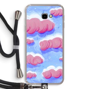 Roze wolken met vogels: Samsung Galaxy J4 Plus Transparant Hoesje met koord
