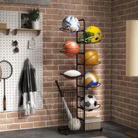 7-traps Ballenopbergrek Metalen Basketbalrek met 7 Verwijderbare Stangen en Zijmand Sportuitrustingrek Basketbalhouder Zwart