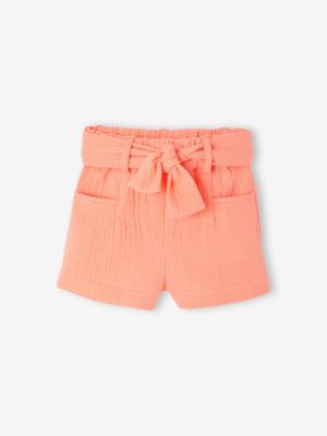 Kort babypakje in katoenen gaas koraal