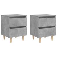 Nachtkastjes 2 st met grenenhouten poten 40x35x50 cm betongrijs