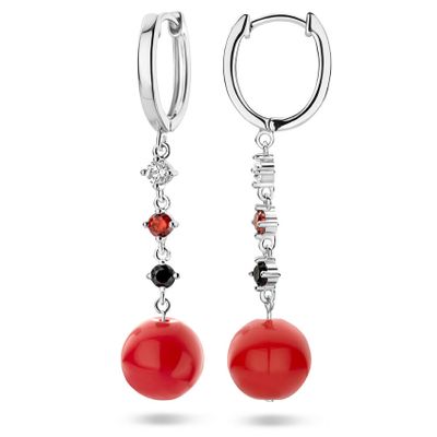 Oorhangers zilver-kleursteen zilverkleurig-rood-blauw-wit 14,5 x 46 mm