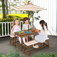 Kinderen Picknicktafel met Paraplu/Kussens Activiteitentafel en Stoelenset voor Binnen Buiten voor Kleuters Koffie