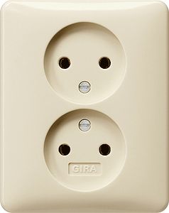 Gira 2-voudige wandcontactdoos zonder randaarde creme glanzend 079801