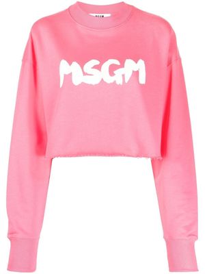 MSGM sweat crop à logo imprimé - Rose