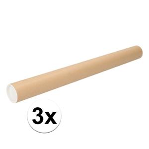 Poster koker van karton - 3x - 430 x 40 mm - Bruin - Verzendkokers - Voor A2 formaat papier