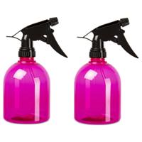 Plasticforte Plantenspuit - 2x - 500 ml - transparant roze - verstuiver - 18 cm - kunststof