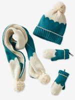 Meisjesset met muts + sjaal + wanten/vingerhandschoentjes Oeko Tex® blauw - thumbnail