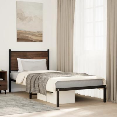 Bedframe zonder matras metaal bruin eikenkleurig 75x190 cm