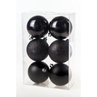 Cosy & Trendy Kerstballen - 6x st - zwart - 8 cm - kunststof - kerstversiering Cosy & Trendy Kerstballen - 6x st - zwart - 8 cm - kunststof - kerstversiering