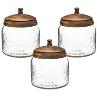 3x stuks snoeppotten/voorraadpotten 1,2L glas met houten deksel - thumbnail