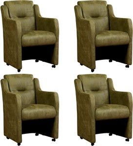 Set van 4 Olijfgroene leren landelijke eetkamerfauteuils Mass - Kenia Leer Olive (olijfgroen leer)