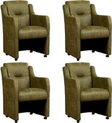 Set van 4 Olijfgroene leren landelijke eetkamerfauteuils Mass - Kenia Leer Olive (olijfgroen leer)