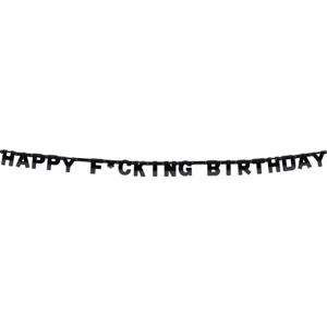 Happy Fucking Birthday letterslinger - 220 cm - karton - verjaardag versiering - zwart