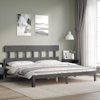 Bedframe met hoofdbord massief hout grijs 200x200 cm